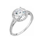 VIVIENNE Pavé Halo Four Prong Solitaire Lab Diamond Engagement Ring in Platinum