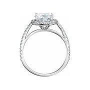 VIVIENNE Pavé Halo Four Prong Solitaire Lab Diamond Engagement Ring in Silver