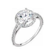 VIVIENNE Pavé Halo Four Prong Solitaire Lab Diamond Engagement Ring in Silver