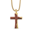 Gold Stainless Steel Cross Pendant With Bubinga Wood Inlay and 22in Matching Chain