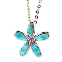 Sterling Silver Plumeria Pendantwith Larimar Inlay