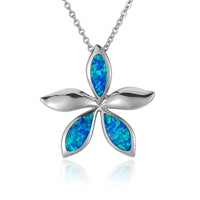 Sterling Silver Plumeria Pendant with Opal Inlay