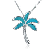 Sterling Silver Palm Tree Necklace with Turquoise Inlay