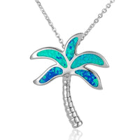 Sterling Silver Palm Tree Necklace with White Mother of Pearl Inlay