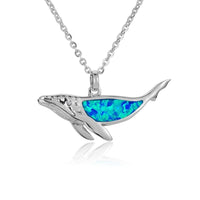 Sterling Silver Whale Necklace with Opal Inlay