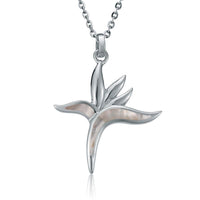 Sterling Silver Birds of Paradise Necklace with White Mother of Pearl Inlay