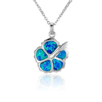 Sterling Silver Hibiscu Necklace with Opal Inlay