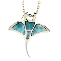 Sterling Silver Manta Ray Pendantwith Larimar Inlay