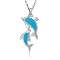 Sterling Silver Pendantwith Two Dolphins and Turquoise Inlay