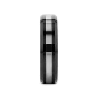 ASTADI Polished Black Beveled Ceramic with Tungsten Inlay - 6mm & 8mm (Limited Stock) - Larson Jewelers