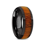 MABINI Black Ceramic Mahogany Wood Inlaid Men’s Domed Wedding Band with Polished Finish - 8mm - Larson Jewelers