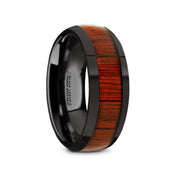 MANE Black Ceramic Polished Finish Men’s Domed Wedding Band with Padauk Wood Inlay - 8mm - Larson Jewelers