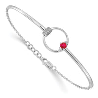 14k White Polished Diamond and Ruby Circle 7in w/.5in ext Bracelet