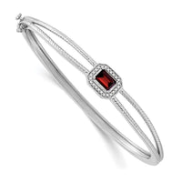 14k White Gold Emerald-shape Garnet and Diamond Halo Bangle - Larson Jewelers