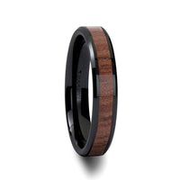 DENALI Black Ceramic Wedding Band with Bevels and Rosewood Inlay - 4mm - 12mm - Larson Jewelers