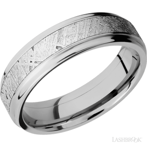 Cobalt Chrome with Polish Finish and Meteorite Inlay Flat Grooved Edges - 6MM - Larson Jewelers