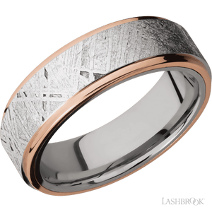 Cobalt Chrome Flat Band with 14K Rose Gold Edges and a Meteorite Inlay - 7MM - Larson Jewelers