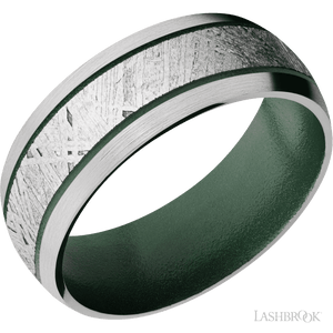 Cobalt Chrome with Satin Finish and Meteorite Inlay and Eastern Green - 8MM - Larson Jewelers