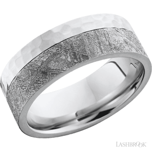 Cobalt Chrome flat band with an off-center meteorite inlay - 8MM - Larson Jewelers