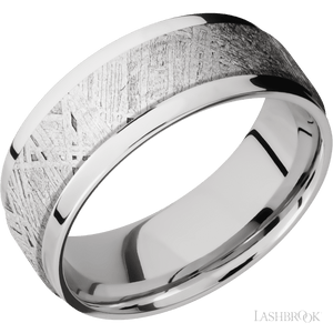 Flat Wide Grooved Edges Cobalt Chrome with Polish Finish and Meteorite Inlay - 8MM - Larson Jewelers