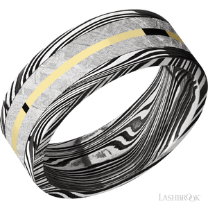 Marble with Acid Finish Meteorite and 14K Yellow Gold Inlays- 8MM - Larson Jewelers