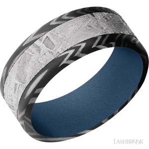 Zebra with Acid Finish and Meteorite Inlay and Polar Blue - 8MM - Larson Jewelers