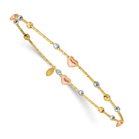 14k Tri-color Heart Diamond-cut Slip-on Bangle - Larson Jewelers