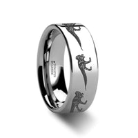 Dinosaur Ring T-Rex Tyrannosaurus Rex Ring Prehistoric Paleo Engraved Flat Tungsten Ring - 4mm - 12mm - Larson Jewelers