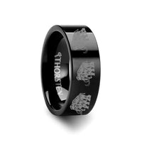 Dinosaur Ring Mammoth Ring Prehistoric Paleo Engraved Flat Black Tungsten Ring - 4mm - 12mm - Larson Jewelers