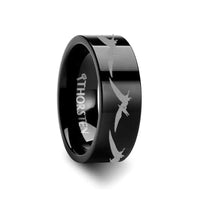 Dinosaur Ring Teradactyl Ring Prehistoric Paleo Engraved Flat Black Tungsten Ring - 4mm - 12mm - Larson Jewelers