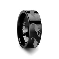 Dinosaur Brachiosaurus Ring Prehistoric Paleo Engraved Flat Black Tungsten Ring - 4mm - 12mm - Larson Jewelers