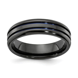 Edward Mirell Black Ti Beveled & Grooved Blue Anodized 6mm Band - Larson Jewelers