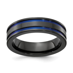 Edward Mirell Titanium Black Ti Grooved Blue Anodized 6mm Band - Larson Jewelers