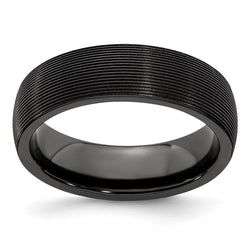 Edward Mirell Titanium Black Ti Domed Textured Lines 6mm Band - Larson Jewelers