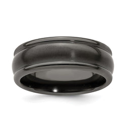 Edward Mirell Titanium Black Ti Triple Domed Grooved Edges 8mm Band - Larson Jewelers