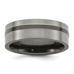 Edward Mirell Titanium Black Ti Flat Cut Edge Grooved 8mm Band - Larson Jewelers