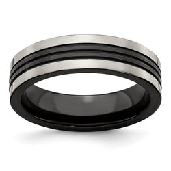 Edward Mirell Grey Titanium/Black Ti Center Grooved 6mm Flat Band - Larson Jewelers