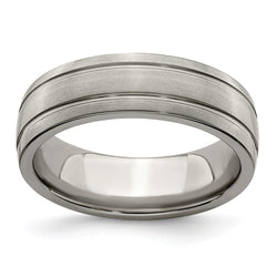 Edward Mirell Titanium Brushed & Polished Grooved 7mm Band - Larson Jewelers