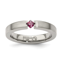 Edward Mirell Titanium Tension-set Square Rhodolite Garnet Brushed 4mm Band - Larson Jewelers