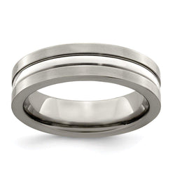 Edward Mirell Titanium Brushed&Polished w/Sterling Silver 6mm Band - Larson Jewelers