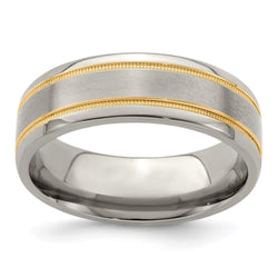 Edward Mirell Titanium &14K Satin & Polished Millgrain 7mm Band - Larson Jewelers