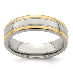 Edward Mirell Titanium & 14K Yellow Edge Polished 6mm Band - Larson Jewelers