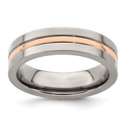 Edward Mirell Titanium and 14k Rose Gold Grooved 6mm Band - Larson Jewelers