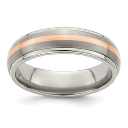 Edward Mirell Titanium&14k Rose Gold Brushed & Polished 6mm Band - Larson Jewelers