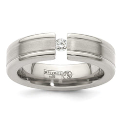 Edward Mirell Titanium Tension-set 1/10 carat Diamond Brushed/Polished Grooved 6mm Flat Band - Larson Jewelers