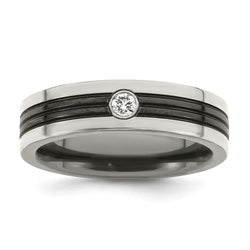 Edward Mirell Black Ti with Grey Titanium Edge 1/10 carat Diamond with Sterling Silver Bezel 6mm Band - Larson Jewelers