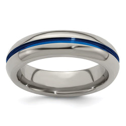 Edward Mirell Titanium with Blue Anodized Center Stripe Domed 6mm Band - Larson Jewelers