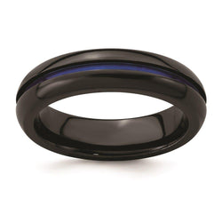 Edward Mirell Black Ti with Blue Anodized Center Stripe Domed 6mm Band - Larson Jewelers