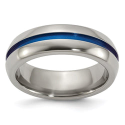 Edward Mirell Titanium with Blue Anodized Center Stripe Domed 7mm Band - Larson Jewelers