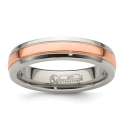 Edward Mirell Titanium with 14K Rose Gold Inlay Grooved 5mm Band - Larson Jewelers